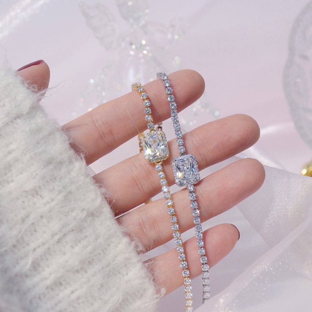NEW 14K Yellow Gold Plated Diamond Halo Bracelet - Picture 6 of 7